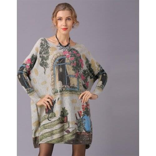 Autumn Winter Vintage Pullover Sweater Women High Quality Loose Knitted Sweaters Jumpers Female Soft Print Fashion Women Top