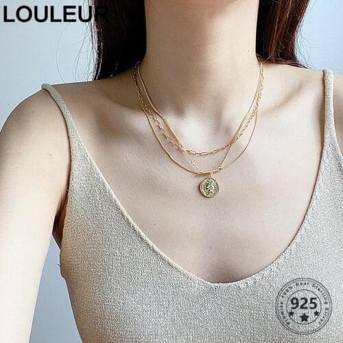 Louleur News Design 925 Sterling Silver Necklace Gold Double Portrait Pendant Necklace For Women Silver 925 Fine Jewelry Charms