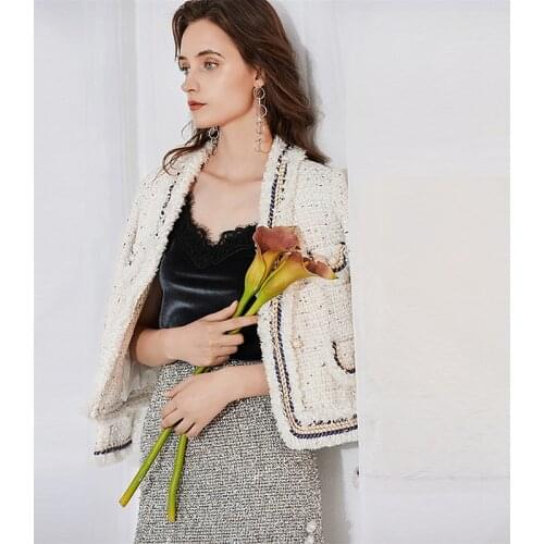 Runway Tweed Coat Women Autumn Jaket Wool blend V Neck Breathable Fabrics Short Coat Spring Autumn Basic Jackets New Fashion