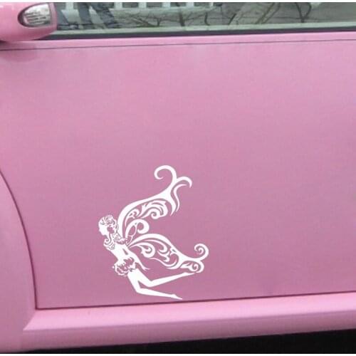 10.6*14.2CM Flying Butterfly Girl Vinyl Decals Covering The Body Car Sticker Fashion Black/Silver C20-0128