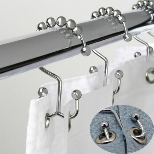 12 pcs Stainless Steel Curtain Hooks Bath Curtain Rollerball Shower Curtain Rings Hooks Polished Nickel BallCurtain Accessories
