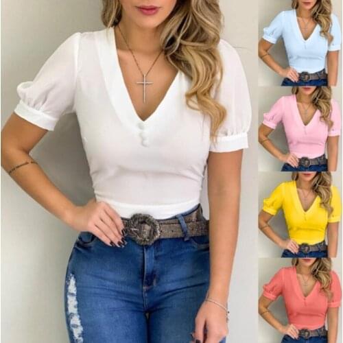 2021 Blouse Shirt Womens Korean Style V Neck Fashion Clothing Short Sleeve Women Tops And Blouses Female Clothes Stylish Ladies