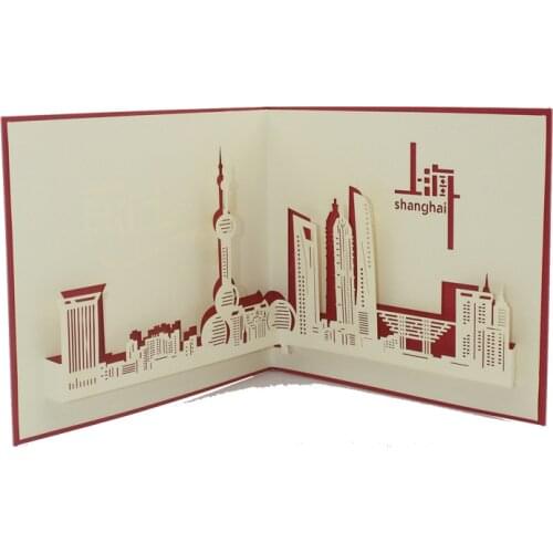 3D Handmade Shanghai Paper-cut Silhouette Architecture Paper Invitation Greeting Cards PostCard Business Festival Gift Souvenir