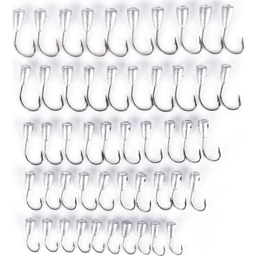 50pcs Japan Overturned Hook Tin Jig Head Stand Hooks Titanium Tungsten Barbed Fishhook 2#/4#/6#/8