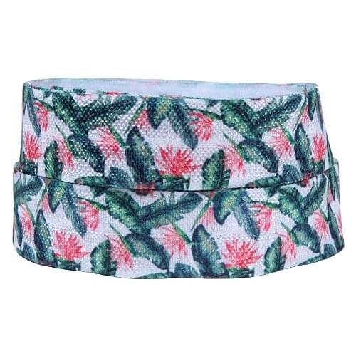50 yards/lot) New arrival flower printed 15mm fold over elastic, soft nylon foe webbing for headbands