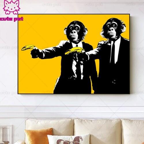 Funny Monkeys With Banana 5D DIY Diamond Painting Full Square Round Drill Embroidery Cross Stitch 5D icon gift Home Decor mosaic