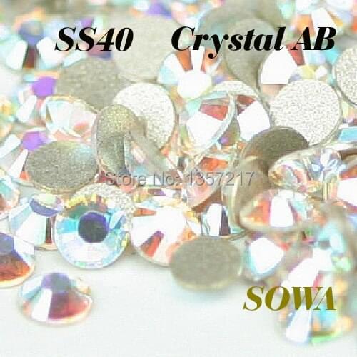 Free Shipping 144pcs/Lot SS40( 8.35-8.65mm) Crystal AB/Clear AB Flat Back Glue on ( Nail Art ) Non Hot Fix beads