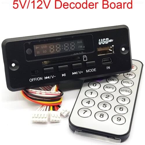 5/12V Power Supply MP3 Decoder Board Player With Display Dual Channel Without Power Amplifier Remote Control FM Power Off Memory