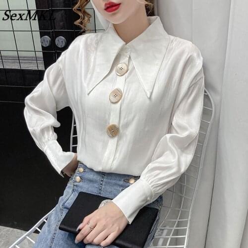 Blusas Mujer De Moda 2021 Verano Elegant Women Long Sleeve White Chiffon Shirts Sexy Loose Y2k French Silk Office Blouses Tops