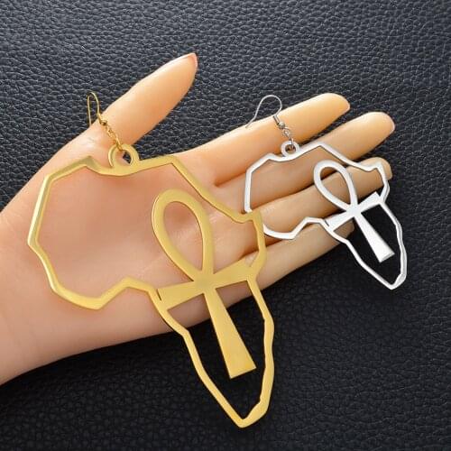Anniyo African Map Big Ankh Earrings Exaggerate Larger Earring Africa Egypt Nile Key Traditional Ethnic Hyperbole Gift #154721