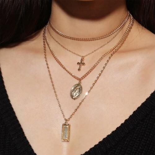 3 multi-layer Women Long sweater chain Fashion cross Pendant Necklaces Vintage Simple Clavicle Necklace Jewelry Statement Alloy