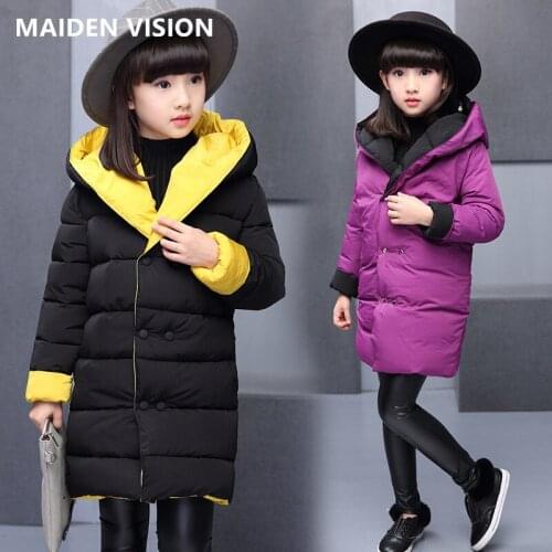 Childrens jacket for girls winter long coat Thicken Overcoat Double-sided cotton-padded jacket kids clothes girl hooded jacket