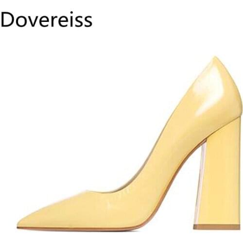 Dovereiss Fashion Womens Shoes summer new Elegant sexy Pure color Yellow white consice Pumps Party shoes big size 46