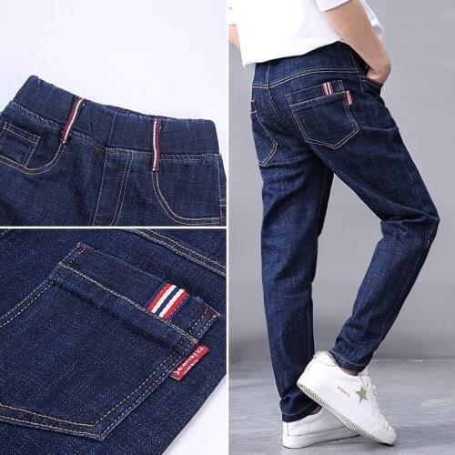 New Fashion Baby Jeans Solid Blue Denim Trousers for Big Boys Casual Washing Blue Jeans Loose Children Long Pant Fat Boy Clothes
