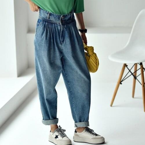 MICOCO N2017C Korean fashion washed old wide waist three-dimensional pinching design jeans Baggy pants