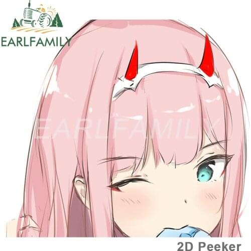 EARLFAMILY 13cm x 11.5cm for Zero Two Peek RV Motorcycle Car Stickers Graffiti Anime Decal Funny Car Styling Windows Decoration