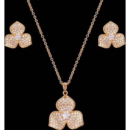 Fateama Simple pendants and Earrings womens jewelry all zirconium micro inlay plant Trifolium Necklace fashion jewelry