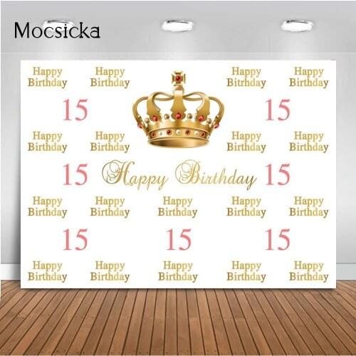 Happy Birthday sweet 15th birthday party decoration royal crown photo booth background studio girl fifteen birthday photobooth
