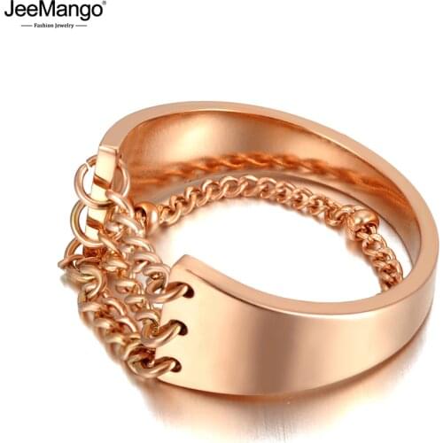 JeeMango Кольцо Женское Stainless Steel Bohemia Party Ring Rose Gold Creative Geometric Chain Rings Jewelry For Women JR20044
