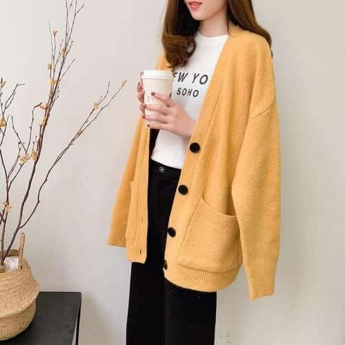 Casual Women Sweaters Long Sleeve Cardigan Loose V Neck Knitting Tops Autumn Winter Pockets Warm Outwear Coat Women Cardigans