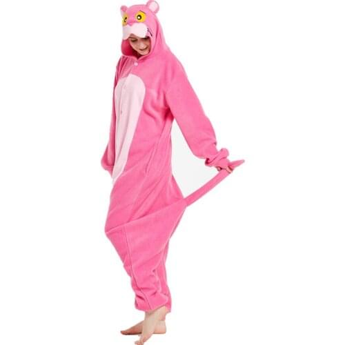 Adults Polar Fleece Pink Panther Animal Kigurumi Womens Mens Onesies Pajamas Cosplay Costume for Halloween and Carnival Party
