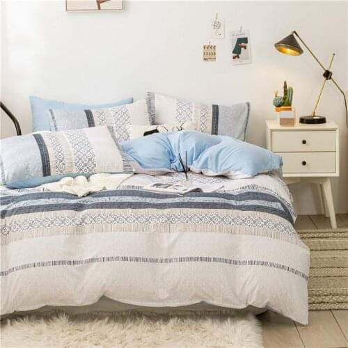 Bohemia Bedding set,220x240 Duvet Cover Set With Pillowcase, 210x210 Quilt Cover,Stripe King Size Blanket Cover,Blue Bed Cover