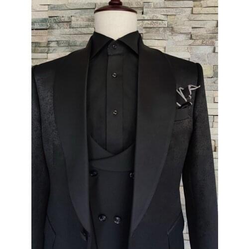 Tailor Suit Print Wedding Suit black self pattern jacket and Pant Custom Made Man Suit Stage Wear Clothes groom wear suit men