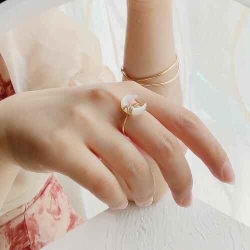 Lii Ji 14K Gold Filled Moon Shape Shell Ring Fashion Fine Gold Color Handmade Jewelry For Women Gift