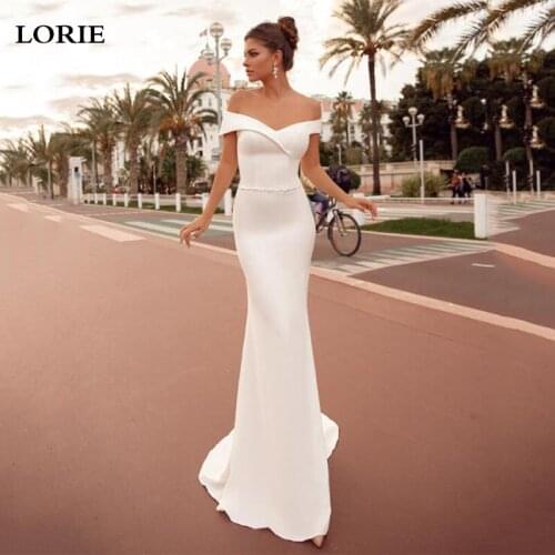 LORIE Smiple And Clean Mermaid Wedding Dresses Off The Shoulder Wedding Bridal Gowns Floor Length Ivory Wedding Ball Gown