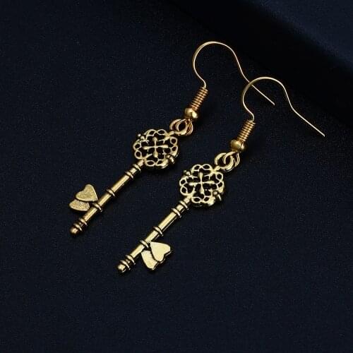 Trendy Key Shape Dangle Antique Silver Plated Earrings for Women Girl Retro Drop Earrings Cute Earring Jewelry Bijoux