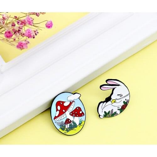 Cartoon Cute Animals Bunny Enamel Brooch Plants Flowers Mushrooms Clouds Alloy Pins Badges Sweet Accessories Women Jewelry Gifts