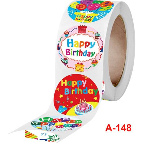 500pcs/roll Round Happy Birthday Color Balloon Cake Personalized Decoration Label 1 Inch Holiday Gift Packaging Sticker