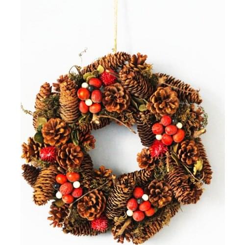 New Year Festival Party Wreath for Door Farmhouse Christmas Decoration Ornament Pinecones Wreath Garland Handcraft Decor Home