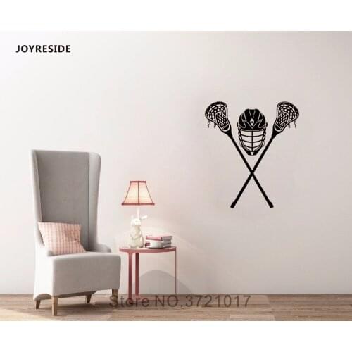 JOYRESIDE Crossed Lacrosse Stick Helmet Wall Decal Vinyl Sticker Sports Sportsman Home Boys Room Decor Playroom Decoration A006