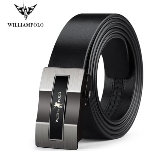 WilliamPolo Genuine Leather Brand Belt Men Top Quality Genuine Luxury Leather Belts for Men Strap Male Metal Automatic Buckle