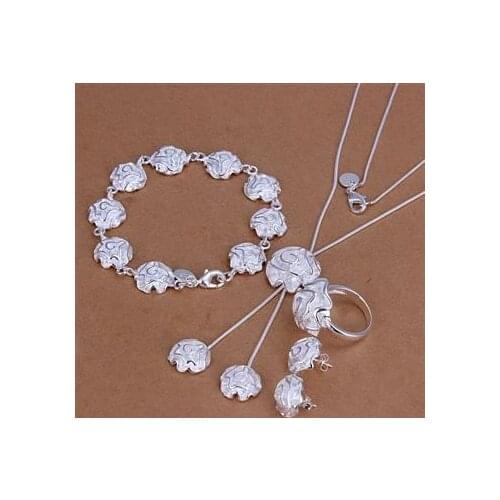 S271 Lucky Silver Color 925 Jewelry Sets For Women Fashion Rose Ring Stud Earrings Bracelet Necklace S271 /aocajfja Azuajrba