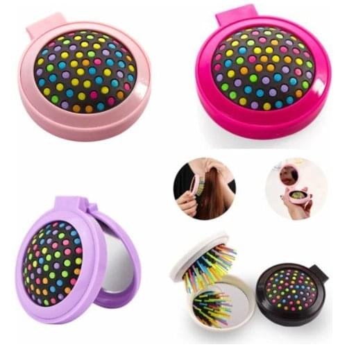 Mini Folding Hair Brush Scalp Massage Comb With Mirror Women Wet Curly Detangle Hair Brush For Salon Hairdressing Styling Tools