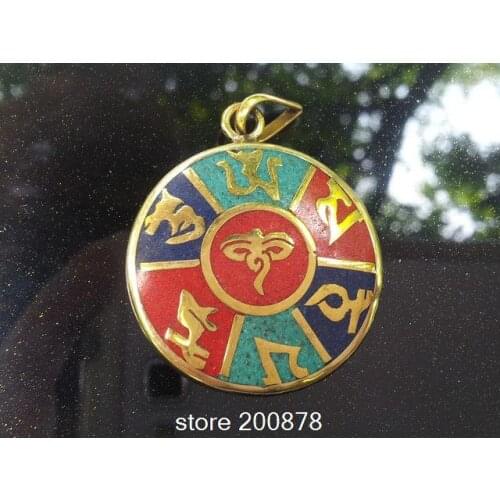 TBP712 Tibet brass amulets pendant,inlaid colorful stone vintage pendant,Cross dorje Wholesale Tibet Man Amulets Charms