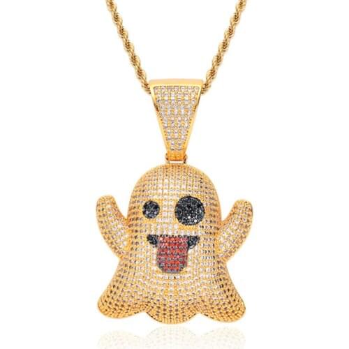 Hip Hop Cubic Zircon Funny Face Pendants Men Necklace High Quality Rock Chain Link Luxury Jewelry