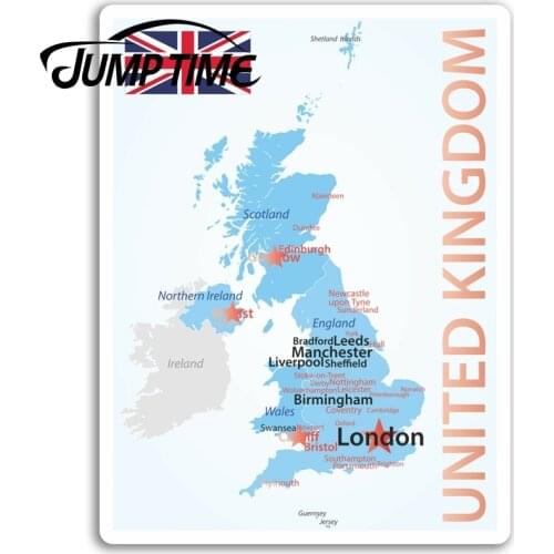 Jump Time for UK Map Vinyl Stickers Britain England Sticker Laptop Luggage Truck Window Bumper Decal Waterproof Accessories