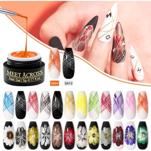 MEET ACROSS Spider Painting Nail Gel Polish Silk Creative Web Line Varnish 3D Carved Gel Drawing UV LED Lacquers Manicure