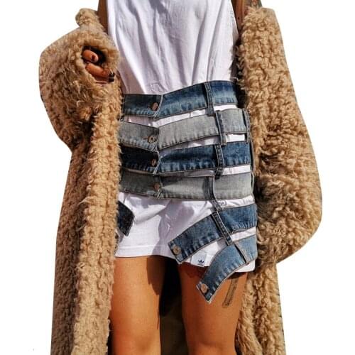 NEWDISCVRY Women High Waist Skirts Patchwork Hit Color Sexy Skirt Asymmetric Large Size 2020 Fashion Tide Mini Female Clothes