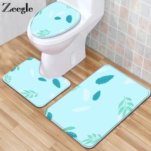 Zeegle Bath Mat Set Water Absorption Toilet Rug Toilet Seat Cover Anti-slip Foot Rug Bathroom Doormat Modern 3pcs Toilet Set