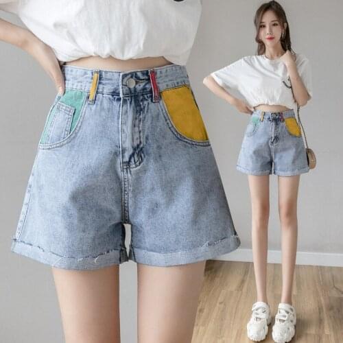 Woman Shorts 2020 Summer New Korean Light-colored Denim Shorts Women Loose High-waisted Wide-leg Pants Femme Shorts Casual Short