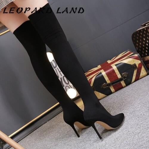LEOPARD LAND Models Ladies Over The Knee Boots Autumn And Winter New Pointed Elastic Fabric High Heel Socks Boots .ZL-139-20
