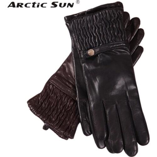 Genuine Leather Woman Gloves Keep Warm Knitted Lined Fashion Driving Autumn Winter Sheepskin Gloves Female EL045NZ