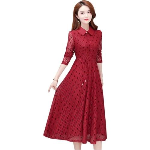 Spring Dress Women New Women Long Sleeve Dress Female Fashion Mid-length Red Ladies Dress Doll Collar plus Size Dress Vestidos
