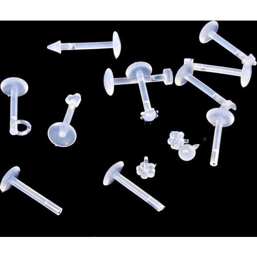 10PCS Clear Soft Transparent Invisible Lip Ring Tragus Body Labret with Ball Star Flower Moon Earring Piercings Jewelry BioFlex