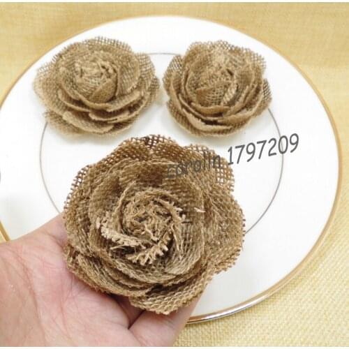 12pcs/lot Natural Jute Burlap Hessian Flower Handmade Vintage Wedding Decoration Hat Craft DIY Accessories rustic wedding decor