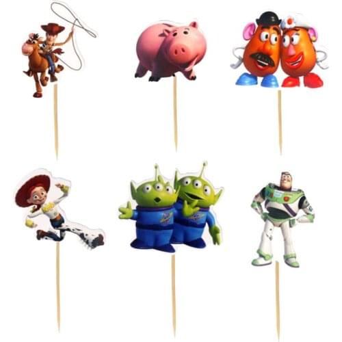 24pcs/lot Toy Theme Happy Birthday Events Party Baby Shower Cake Picks Boys Kids Decoration Cupcake Toppers Supplies